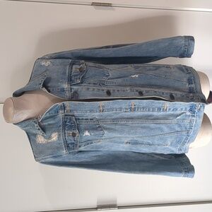Distressed denim jacket, fitted not oversized